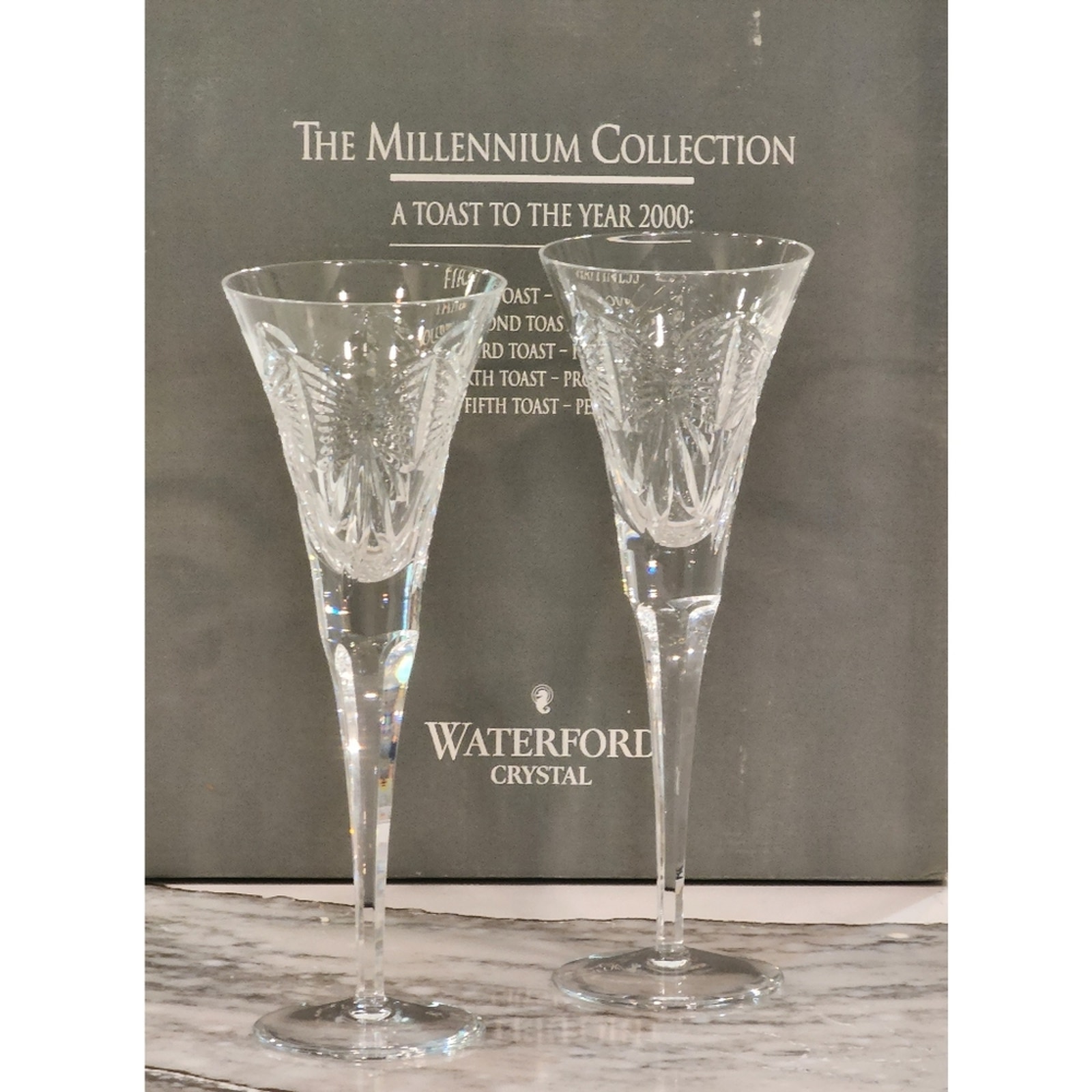 Waterford Millennium Crystal Champagne Flutes First Toast - Happiness with Box