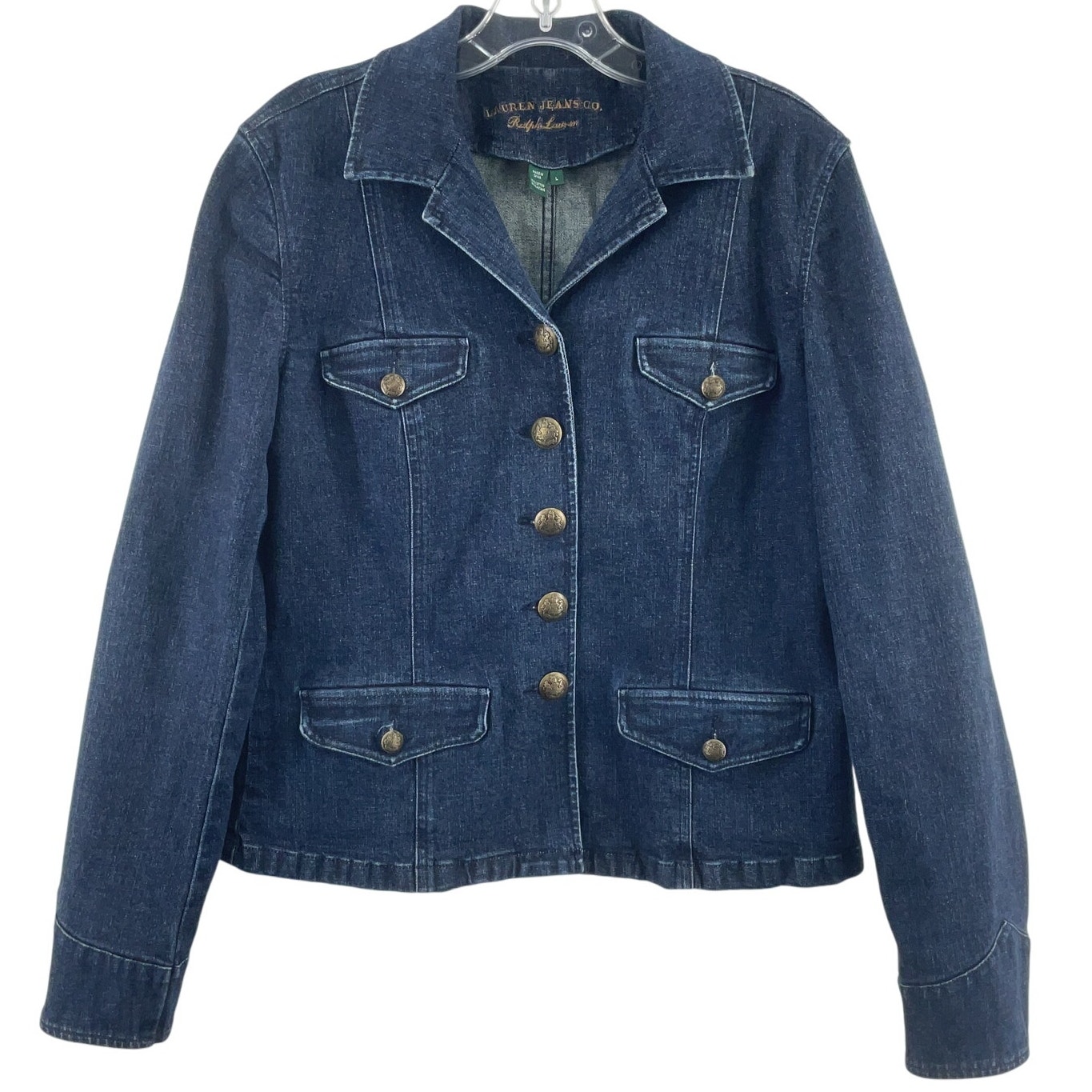 Lauren Jeans Co. Blue Denim Button-Up Blazer Women’s Large Cotton Blend Preowned