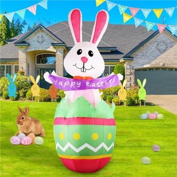 Easter Blow up Yard Decorations, Easter Bunny and Egg Inflatables Outdoor Decor