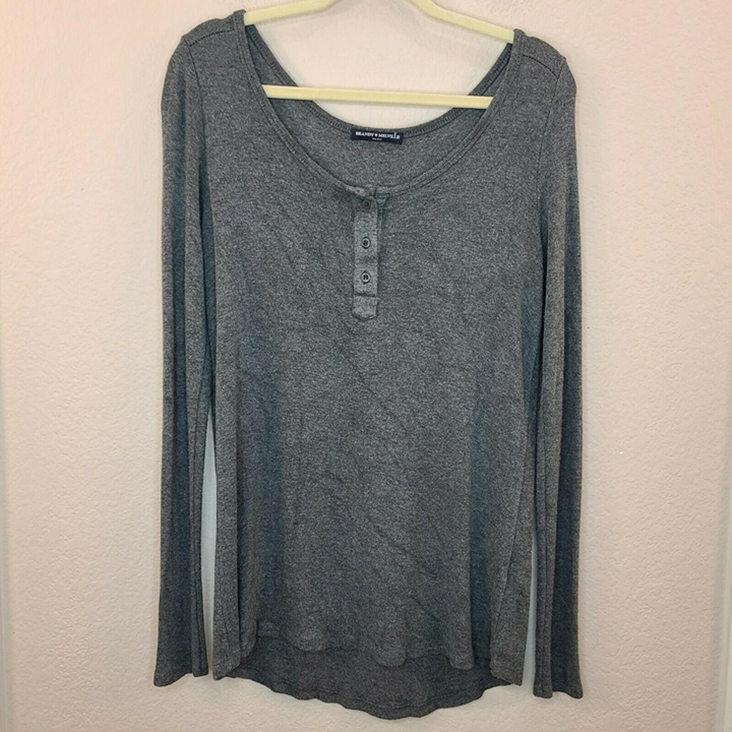 Brandy Melville Sweater Top Womens Medium Gray Jersey Knit Long Sleeve Henley