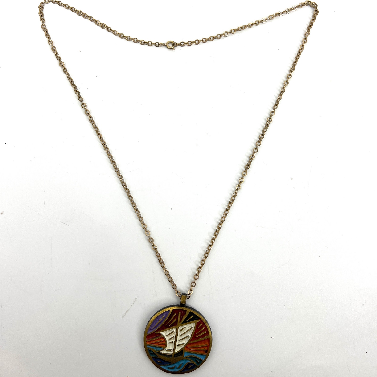 Vintage 1970 Enamel Medallion Terra Sancta Guild Israel Pendant 13