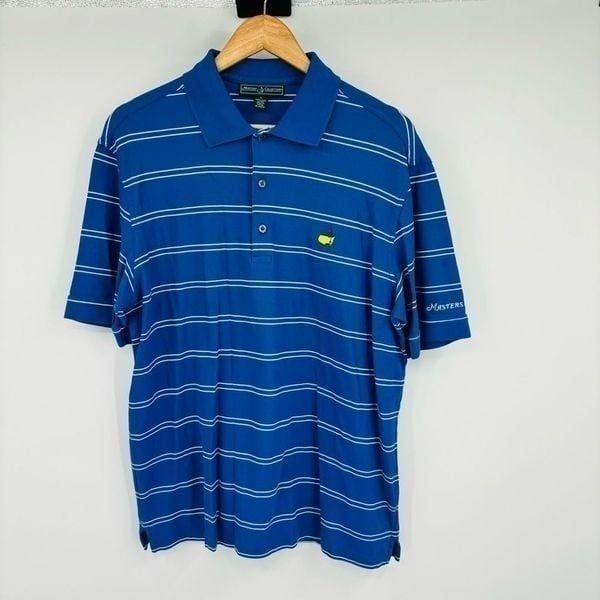 Masters Collection Striped Short Sleeve Polo Shirt Blue Mens Size Large