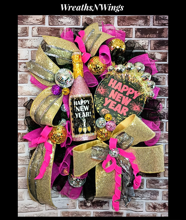 New Years Wreath For Front Door, Glamorous Holiday Wreath, New Years Eve Decor,