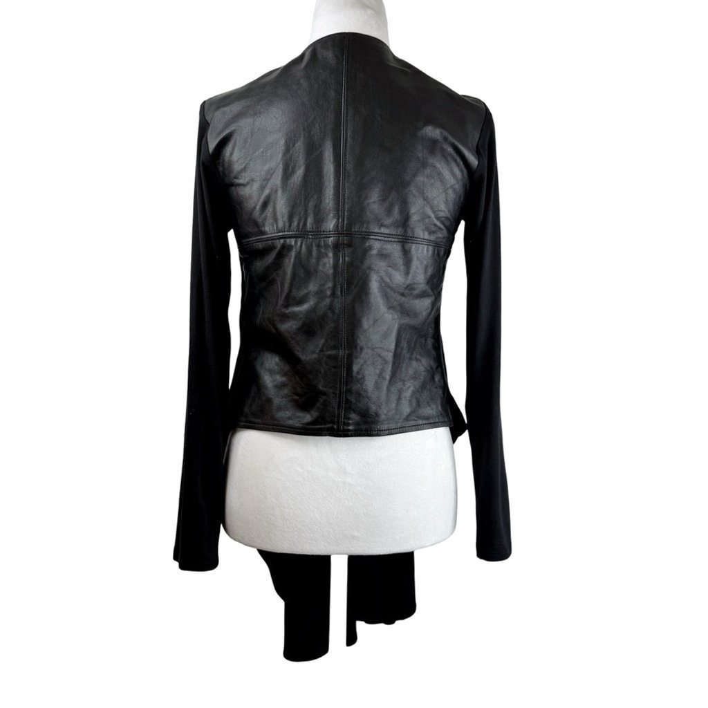 SKY Women's Luxury Black Cotton-Like Feel Cardigan Crop Top w Leather Back S
