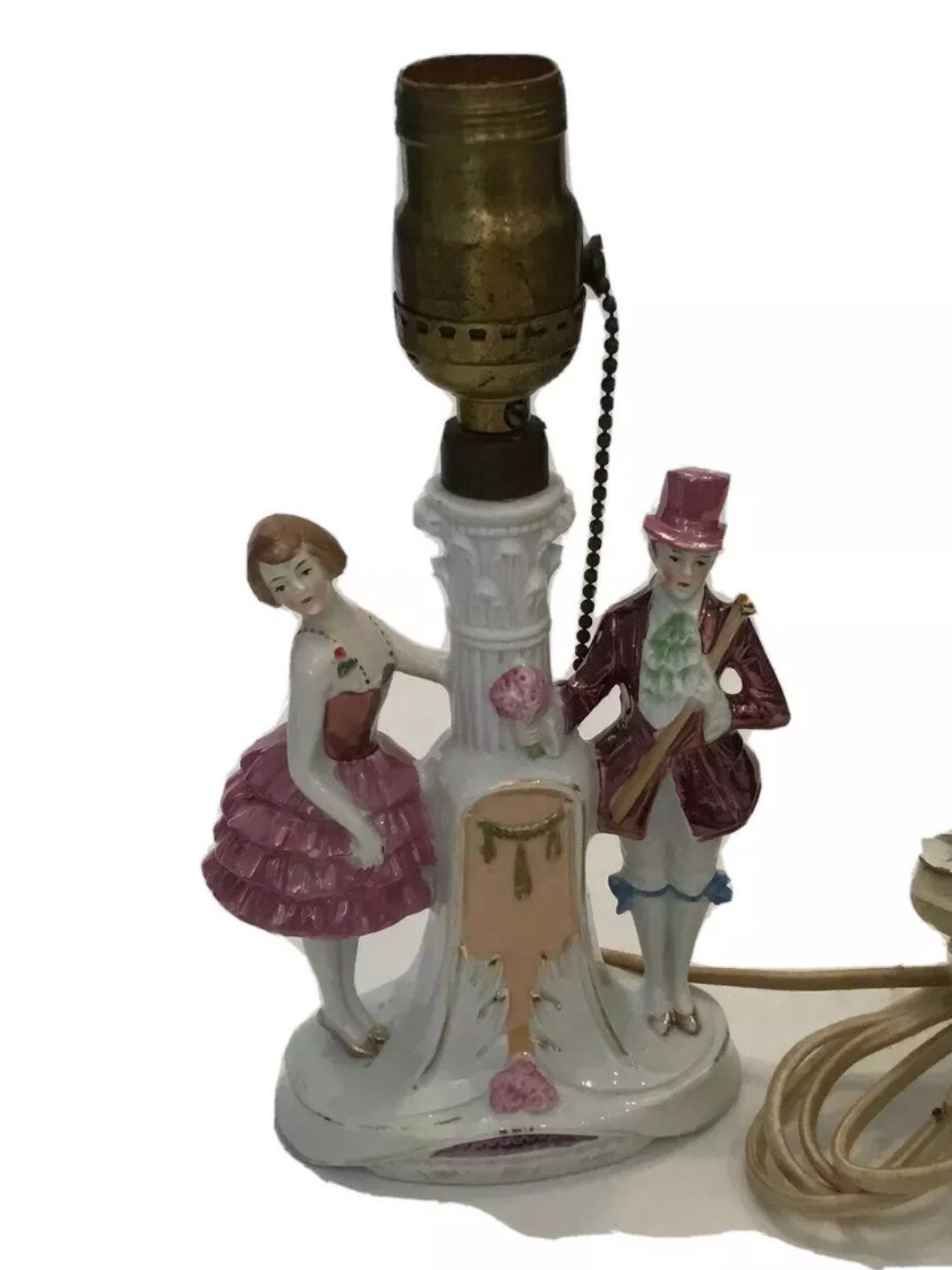 Victorian Couple Porcelain Budoir Bedroom Vintage Table Lamp German Made