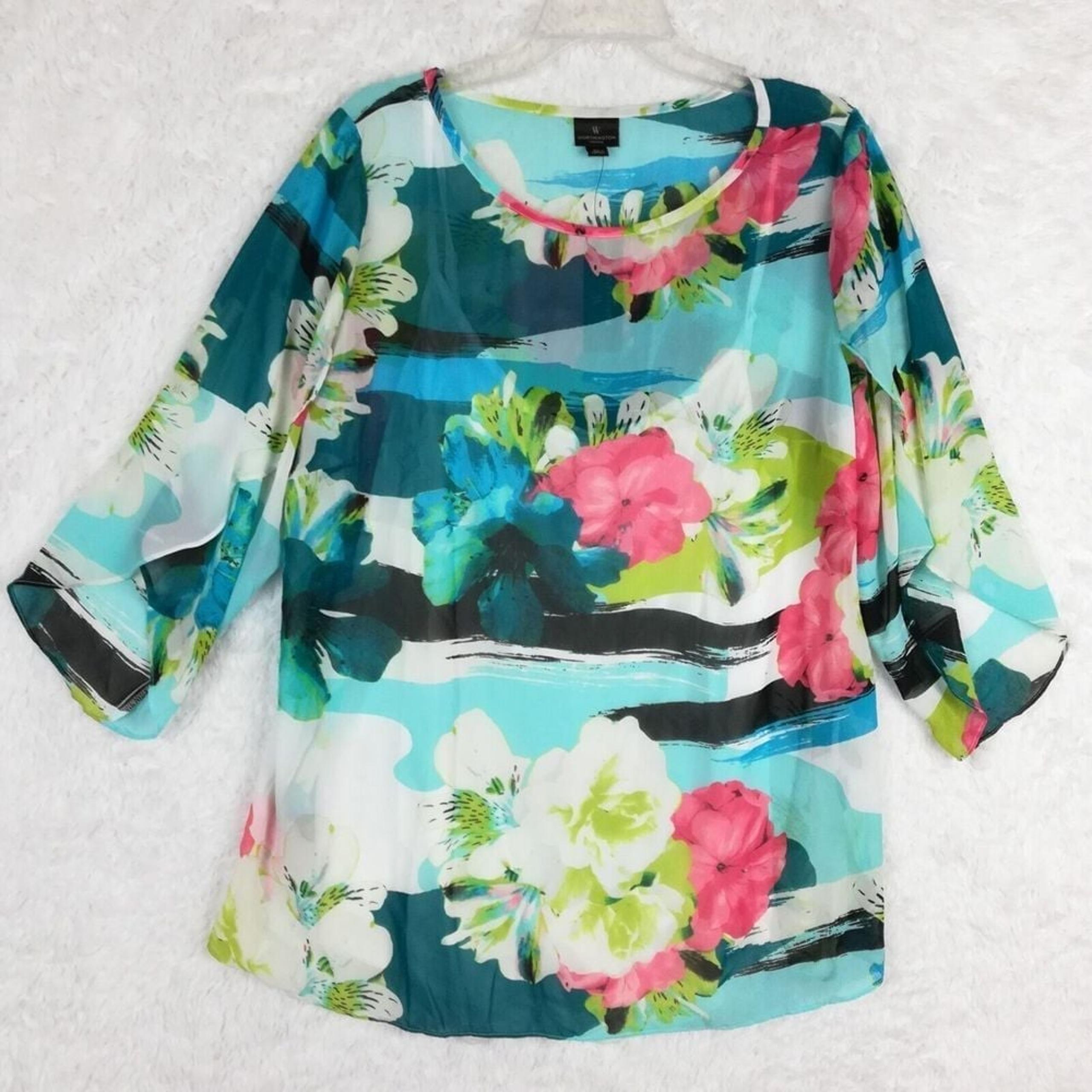 Worthington Womens Top Blouse Tunic Sheer Floral Phoebe Set Cami Plus OX New