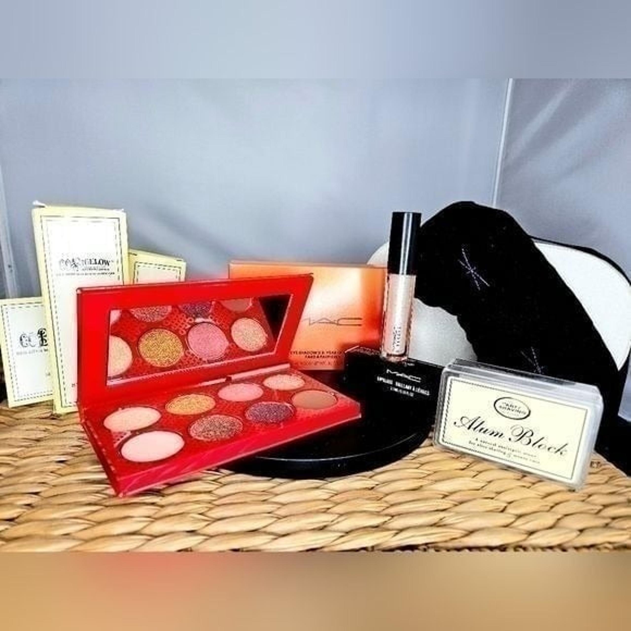 7 pc MAC makeup & self care NEW eye palette, gloss, sleep mask & travel set