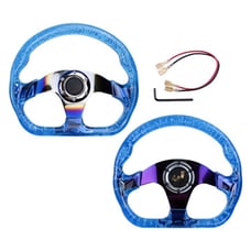 JDM Universal 6-Hole 326mm Vip Blue Crystal Bubble Burnt Spoke Steering Wheel