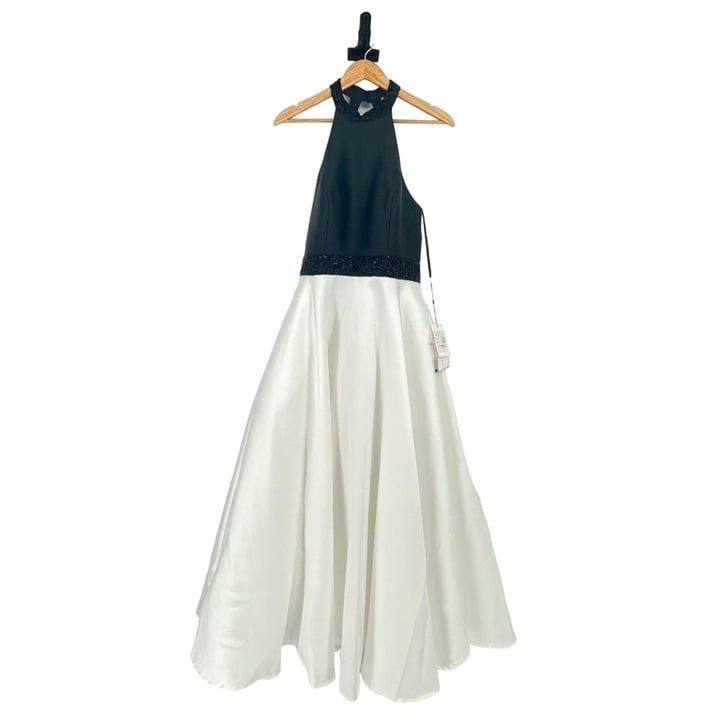 NWT Alyce Paris 10 Black Halter White Skirt A Line Prom Dress Embellished 60391