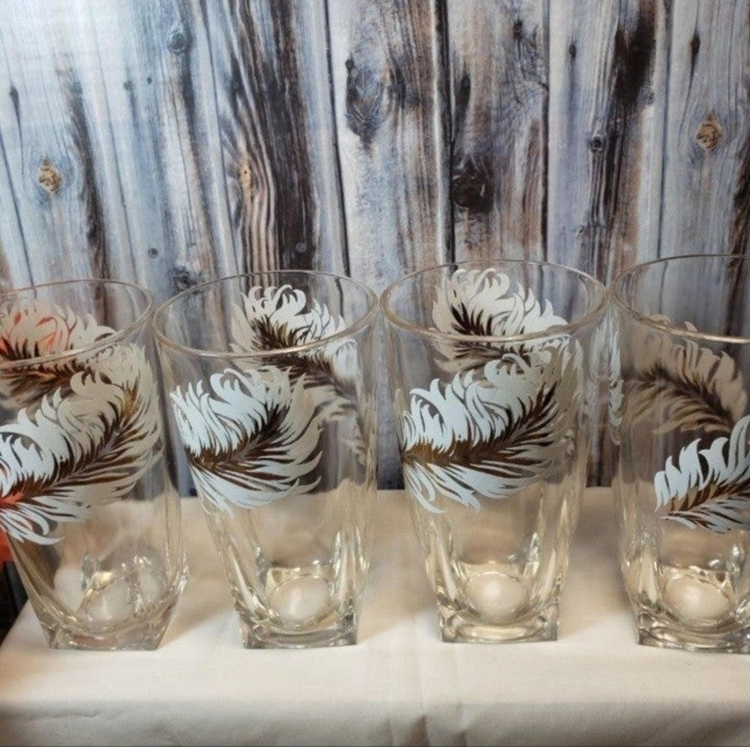 Vintage feather embossed drinking glasses