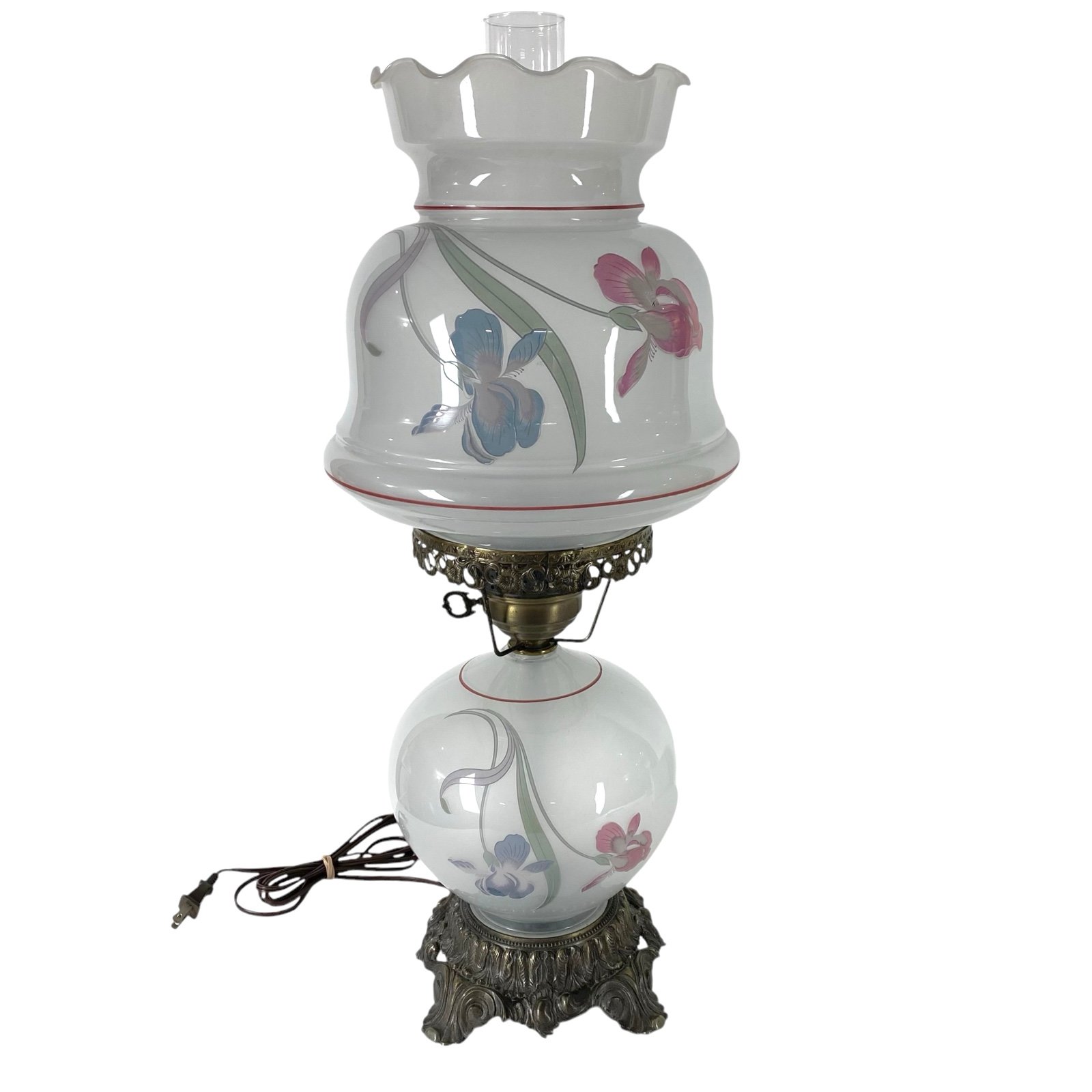 L & L WCM Iris GWTW Table Lamp Red And Blue Frosted 1971