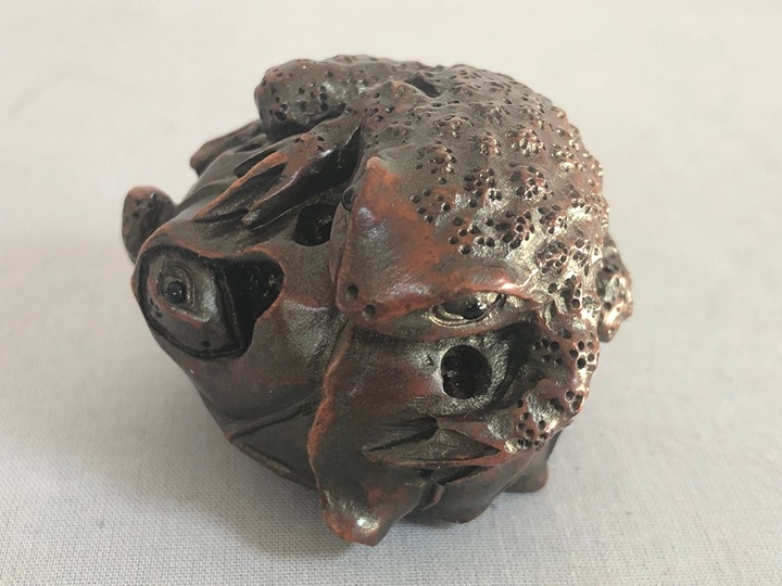 Fine Vintage Japanese Wood Carved Toad Netsuke.