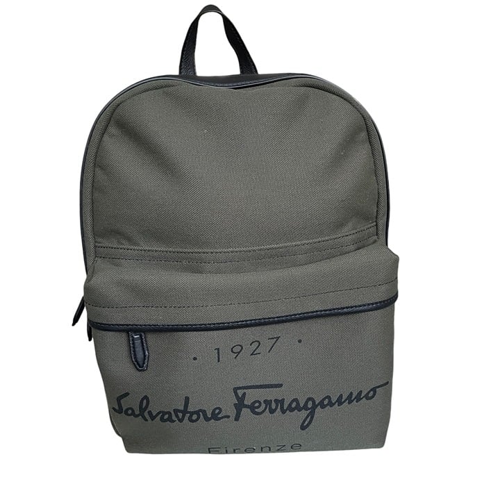 Salvatore Ferragamo Firenze 1927 Signature Green Backpack, Canvas/leather