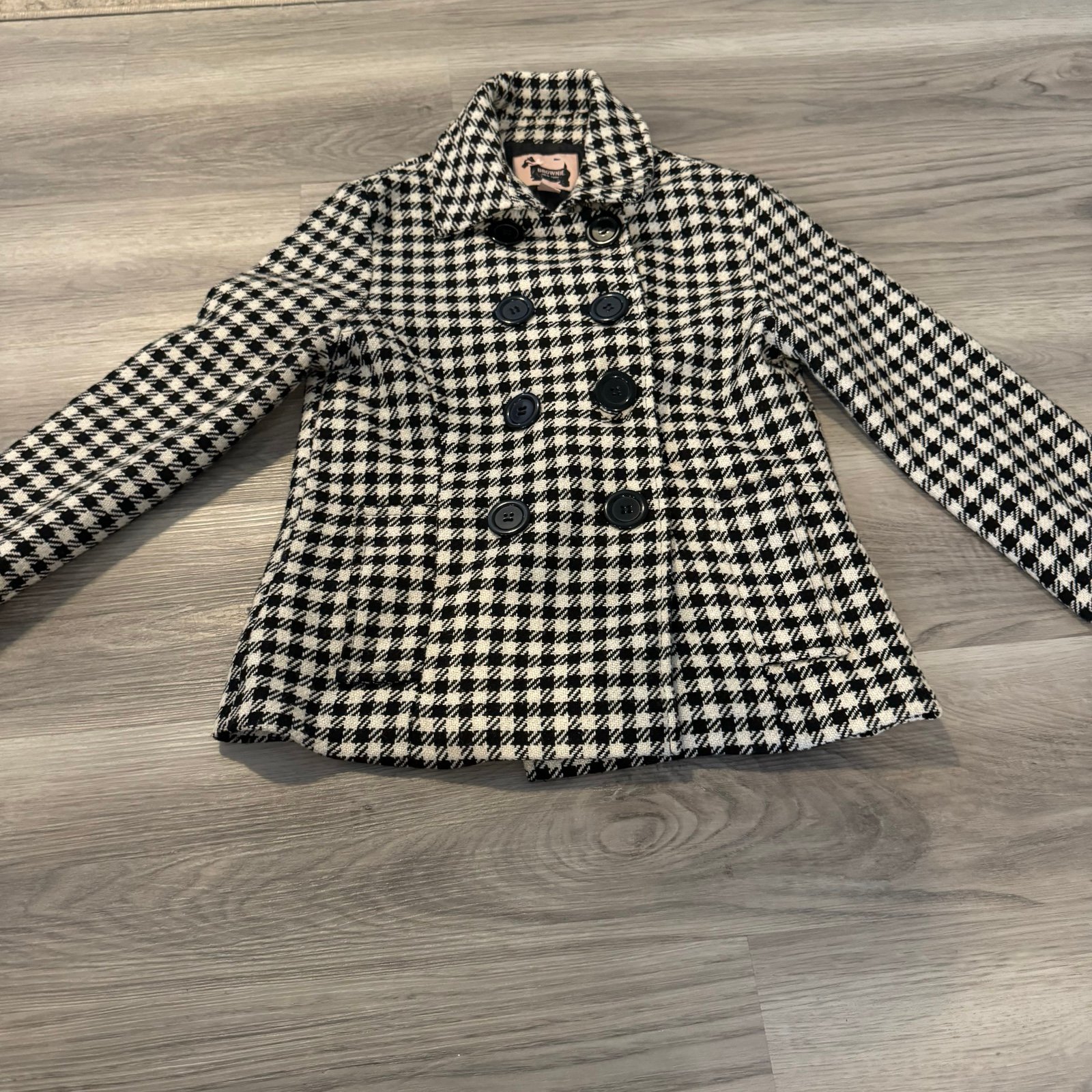 Brownie New York Small Houndstooth Double Breasted Peacoat