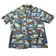 Vintage Kalaheo Hawaiian Shirt WWII B17 Flying Fortress Bomber Sz Small USA