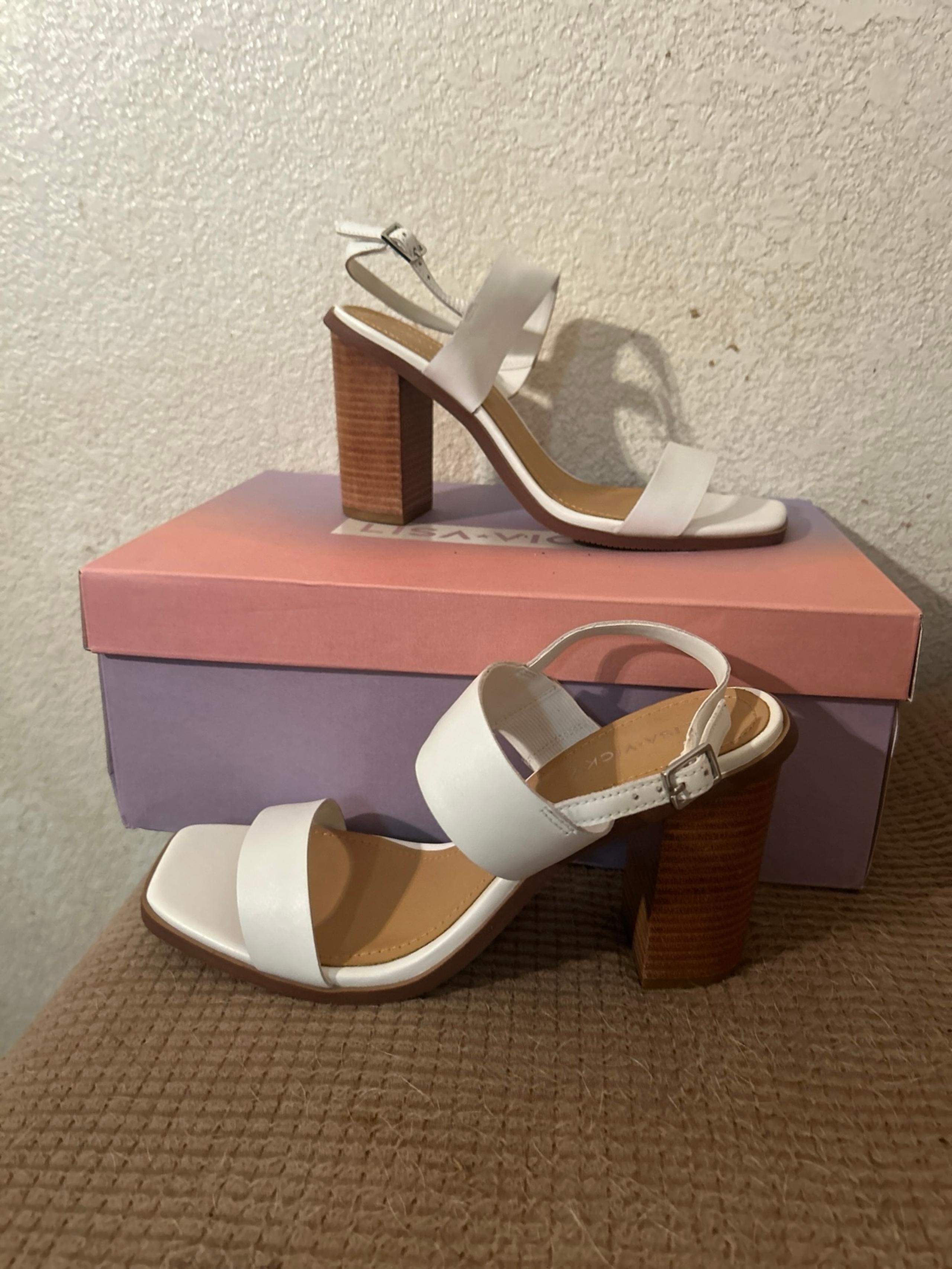 Lisa Vicky Oasis Open Toe Sandal White Leather With Chunky Wooden Heel Size 8