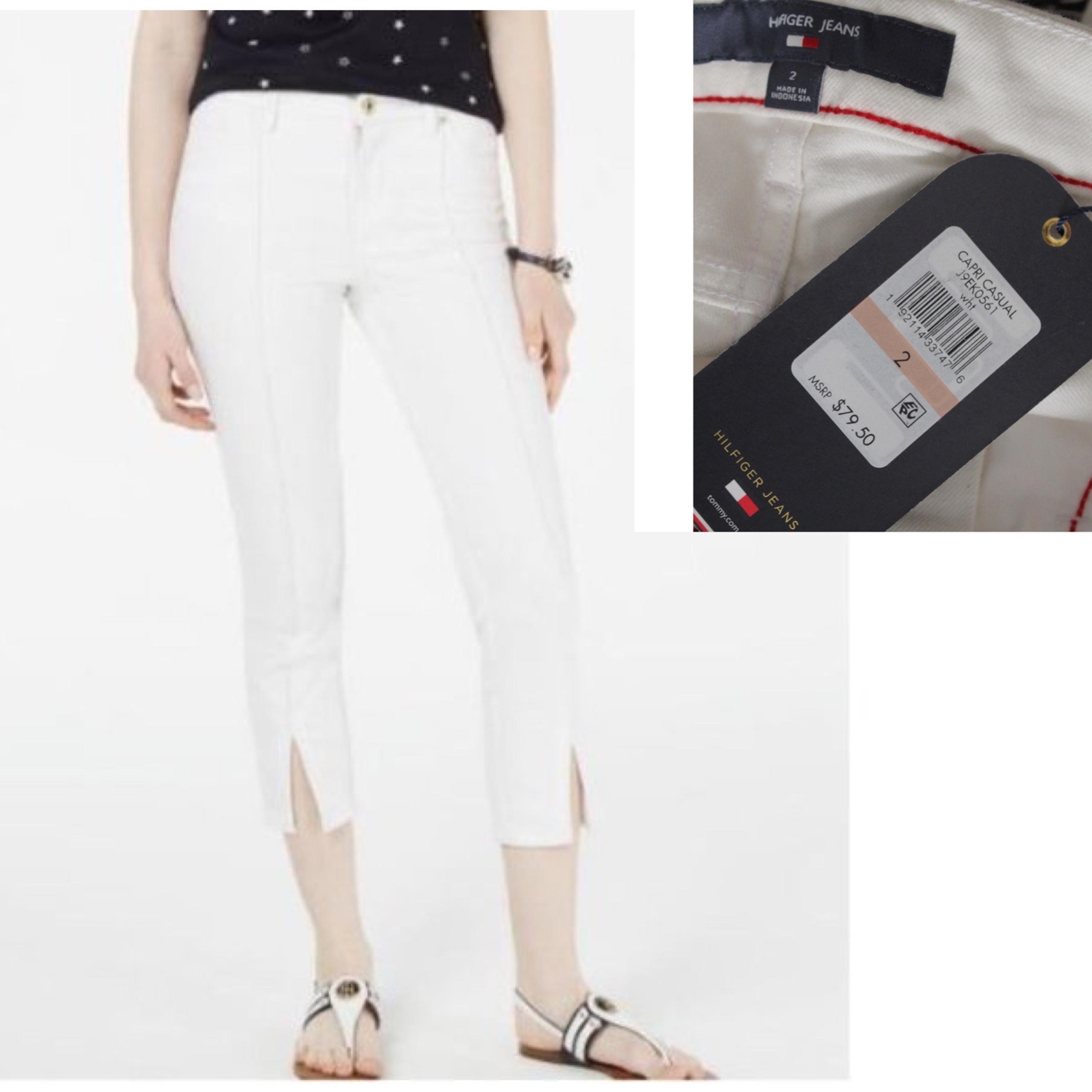 Tommy Hilfiger Split Hem Tribeca Skinny Capri Casual Pleated White Jeans 2 26