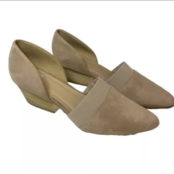 Eileen Fisher Hilly Wedge d'Orsay Pump Heel Size 8.5 Earth Suede Nude Almond Toe