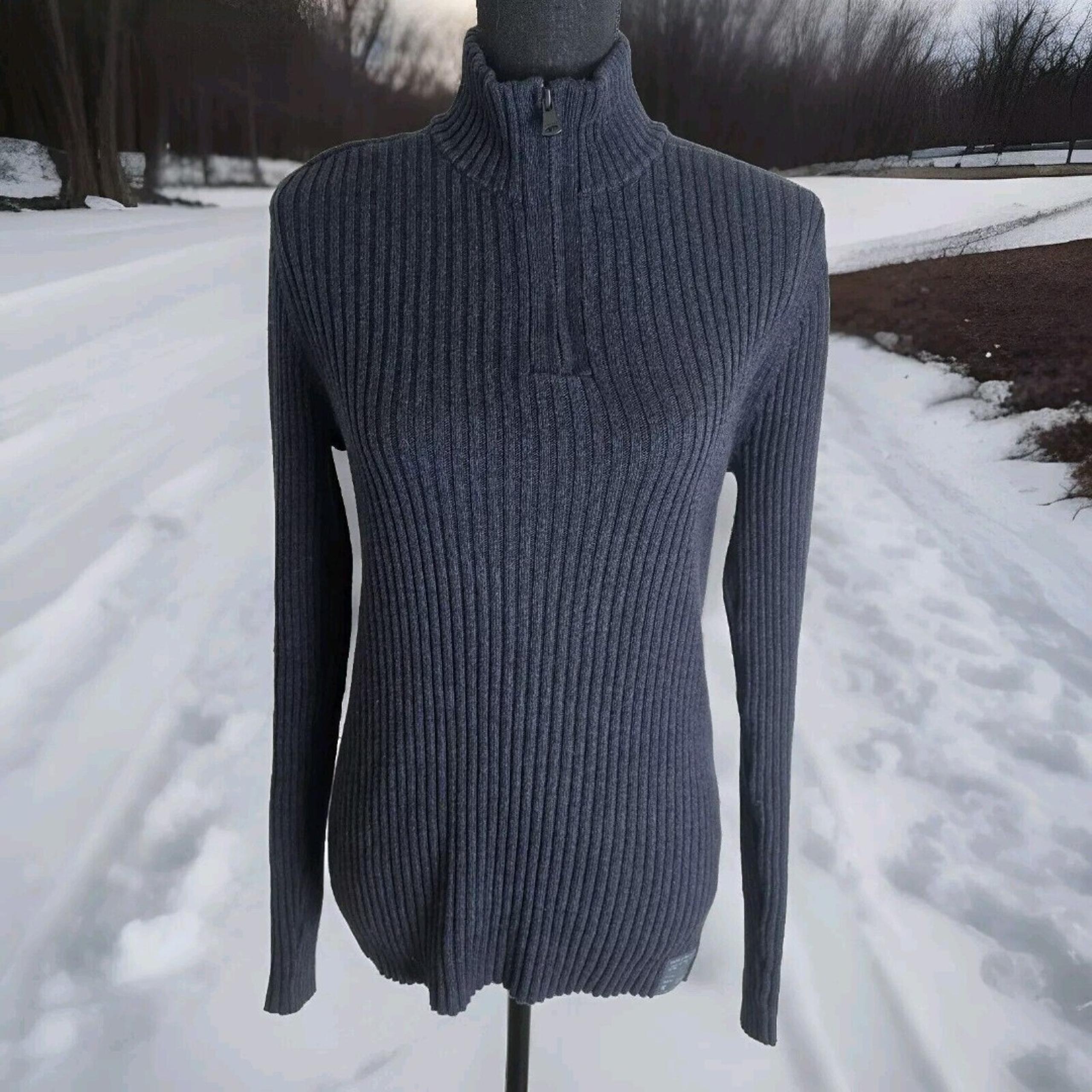 Express 1/4 Zip Sweater Women Medium Y2K Ribbed Mock Neck Navy Blue Retro
