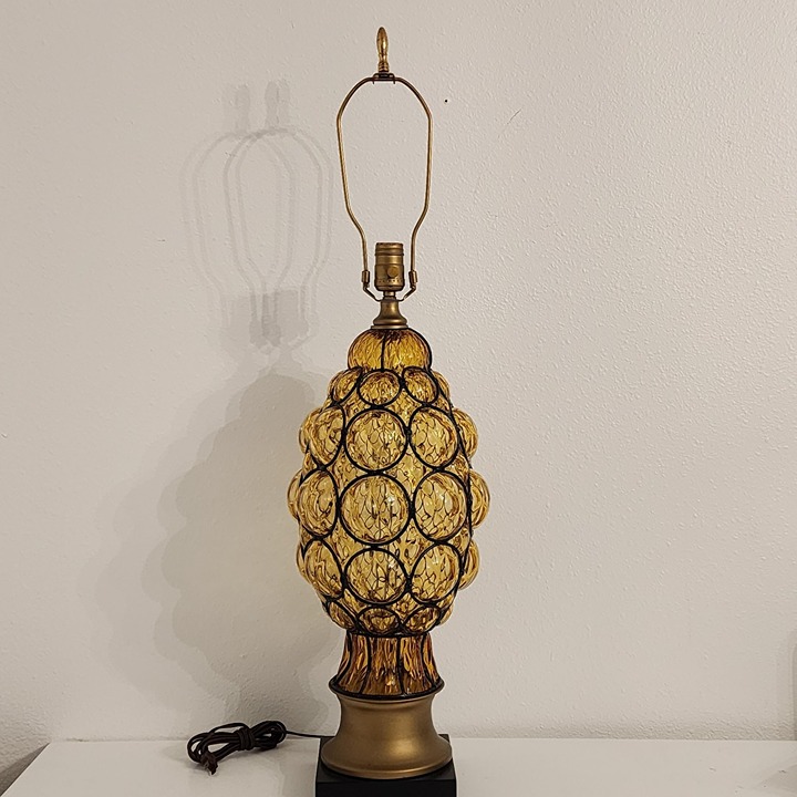 Hand Blown Caged Amber Glass Lamp Bubbles With Diamonds Italy 24 MCM VTG