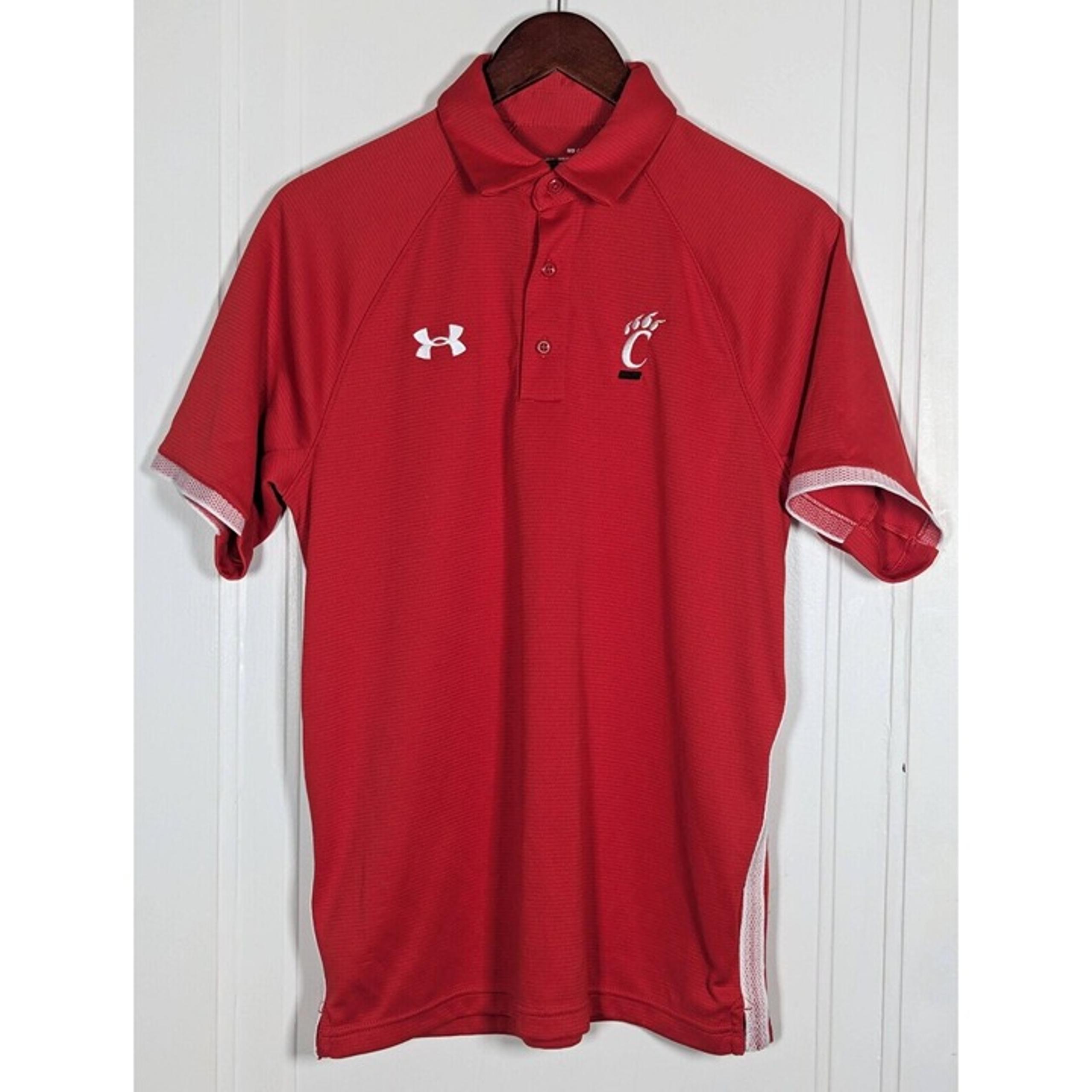 Cincinnati Bearcats Polo Shirt Mens Medium Red Under Armour Basketball NCAA