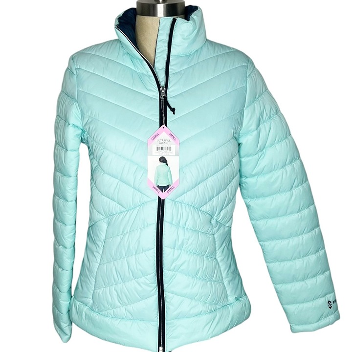 NWT Free Country Jacket Womens Size S Blue Puffer Ultrafill Full Zip Insulated