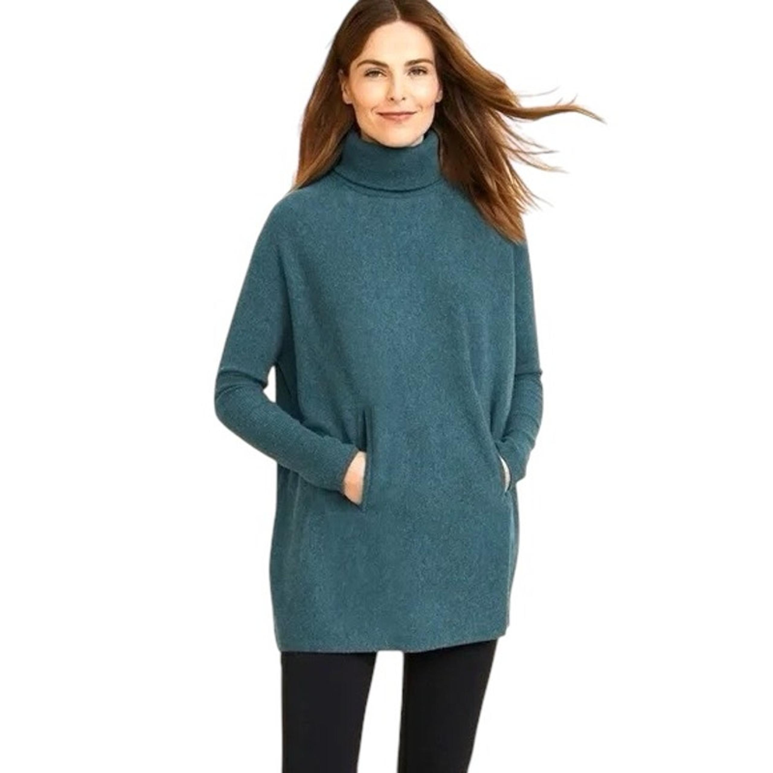 Garnet Hill Cashmere Teal Turtleneck Tunic Sweater Size XS