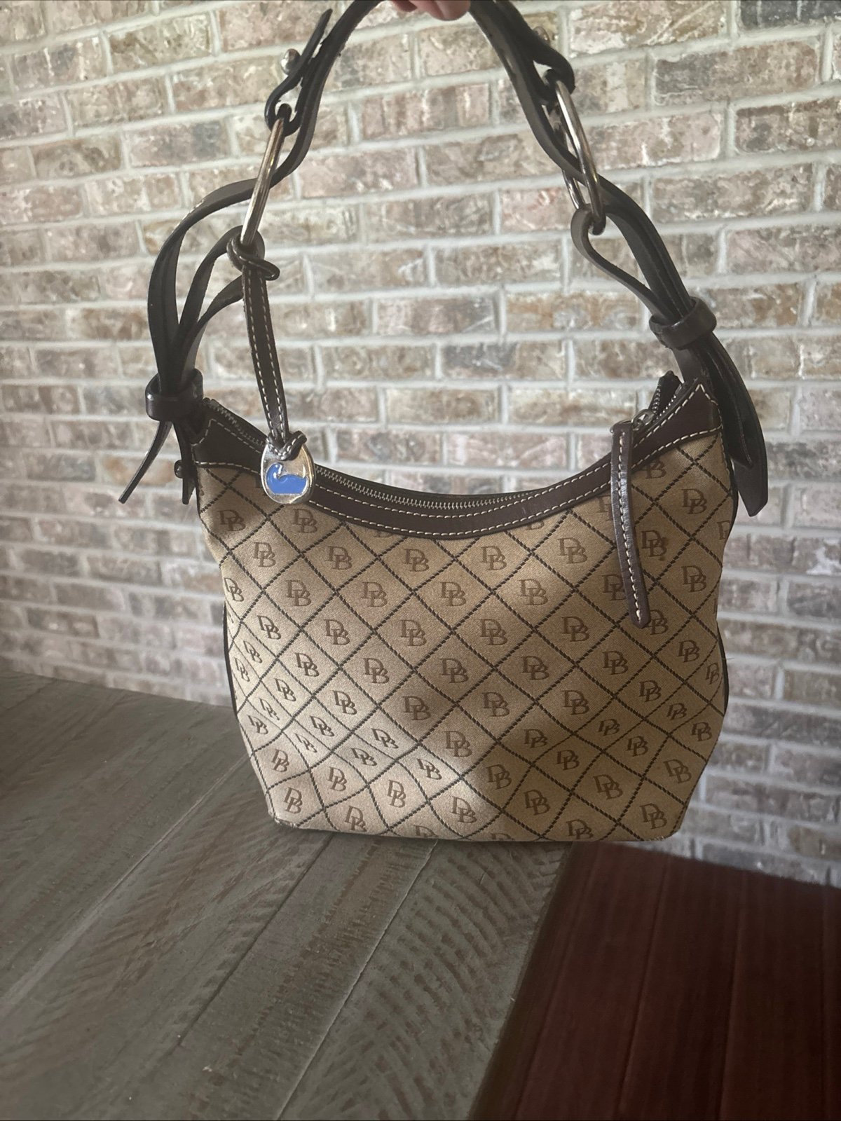 Dooney Bourke Hobo Shoulder Bag Leather Trim Signature