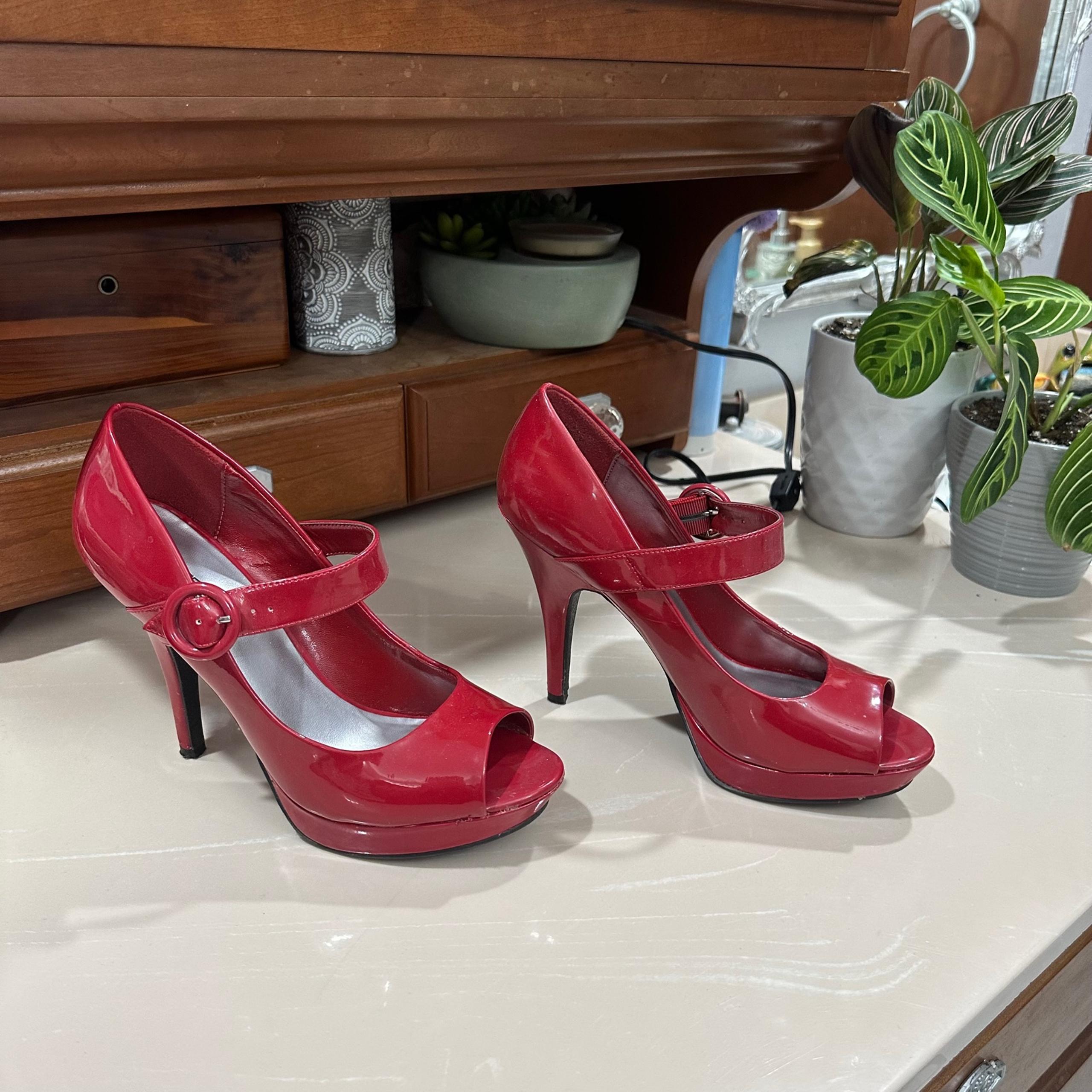 X-Appeal Bright Red Stiletto Peep Toe Heels  Good condition  Size 9.5  Please ob