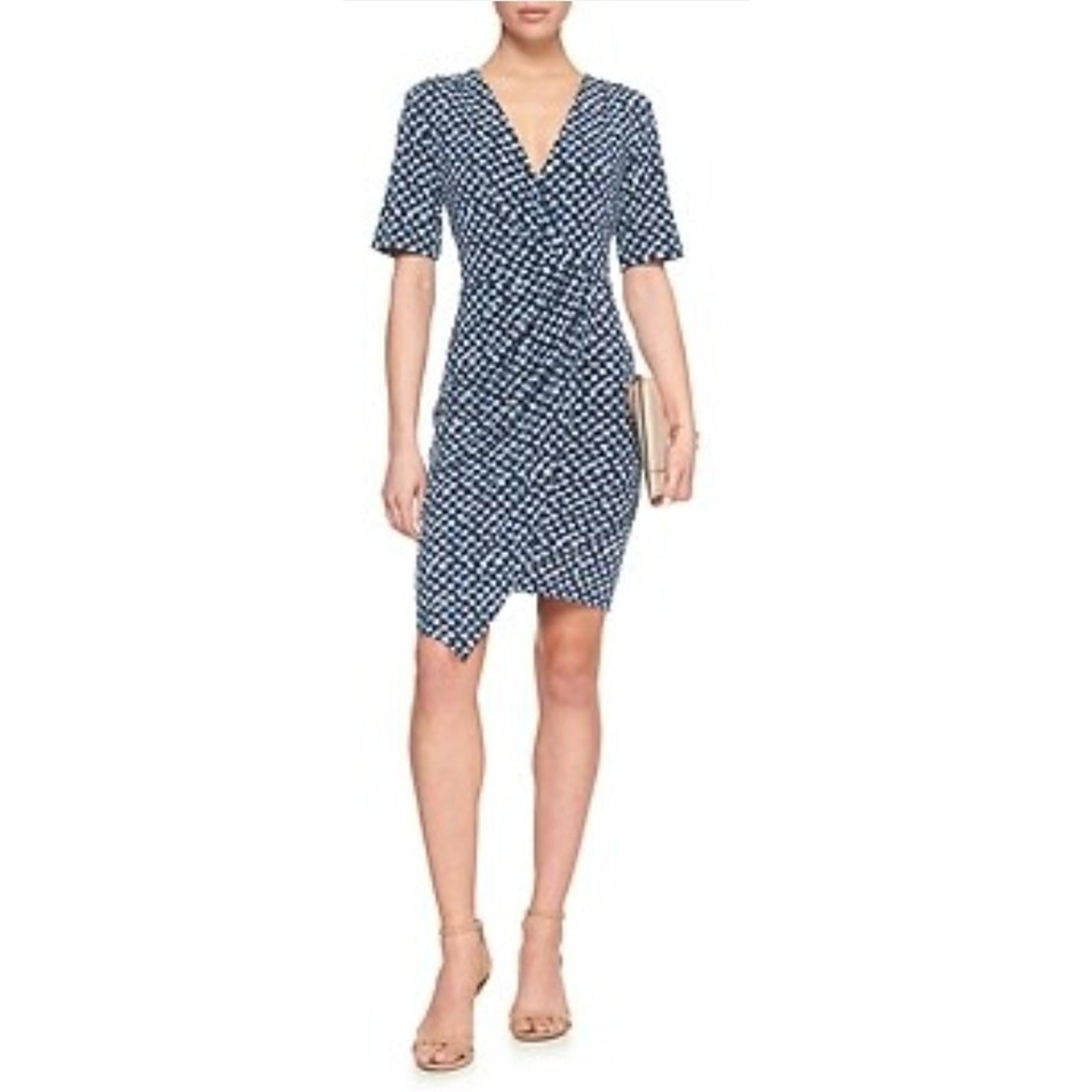 Banana Republic Faux Wrap Dress Women's PM Petite Medium Asymmetrical Ruched