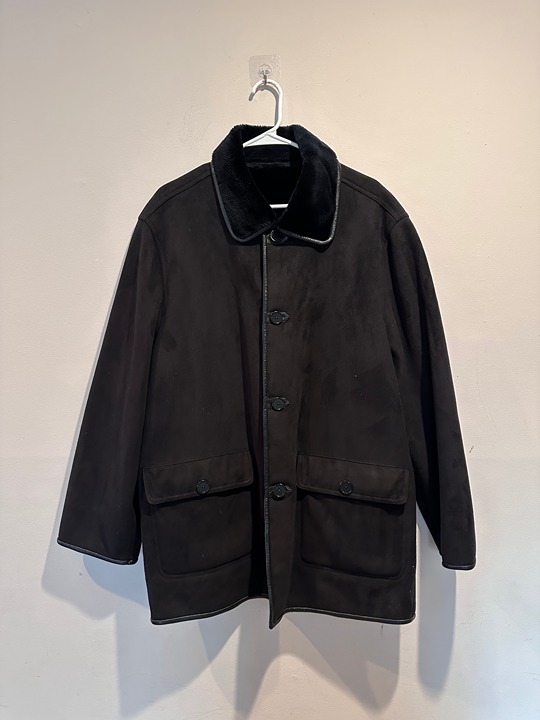 Marc Aurel Men’s Faux Fur Integrated Button Up Lapel Coat Black 100/US L Vintage
