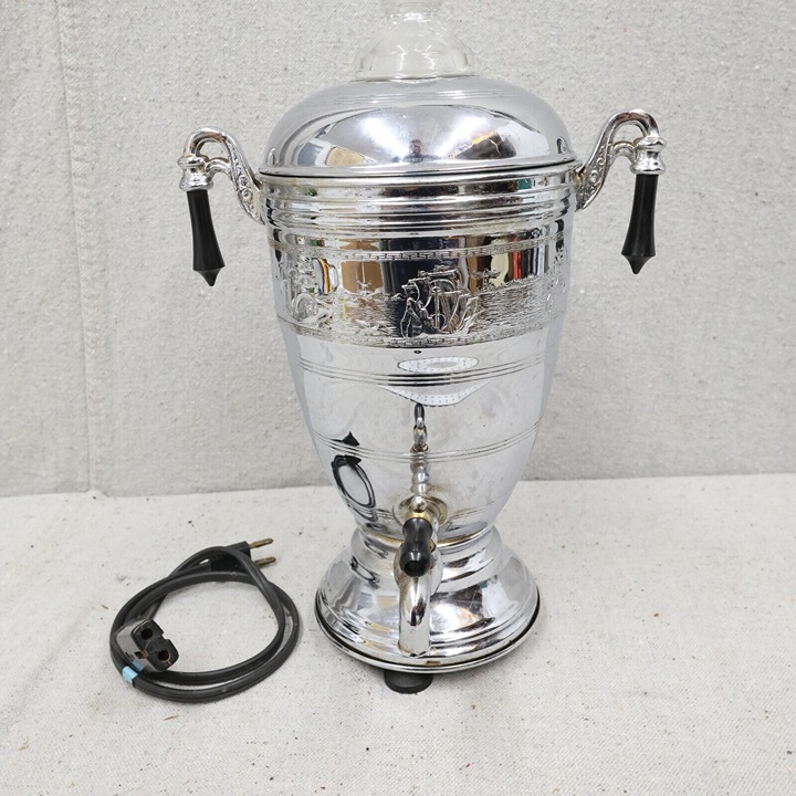 Vtg Forman Family Chromed Brass Percolator Coffee Pot 12 USA TESTED w/ Cord