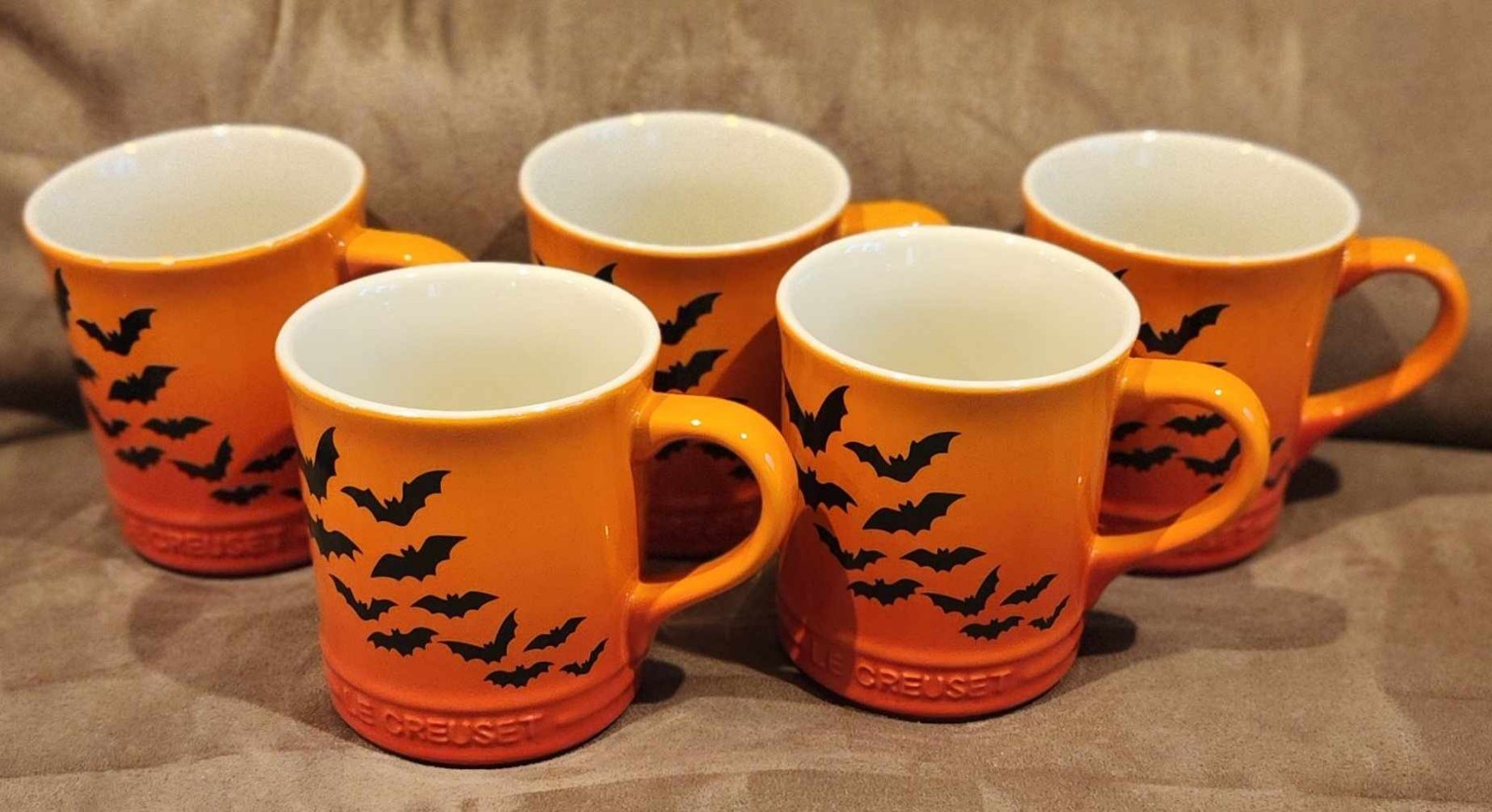 6 Le Creuset Halloween Bats Mugs Orange Flame Volcano 14oz NEW!