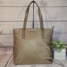 Michael Kors Morgan Tan Dusty Sand Large Nylon Zip Shoulder Tote Handbag
