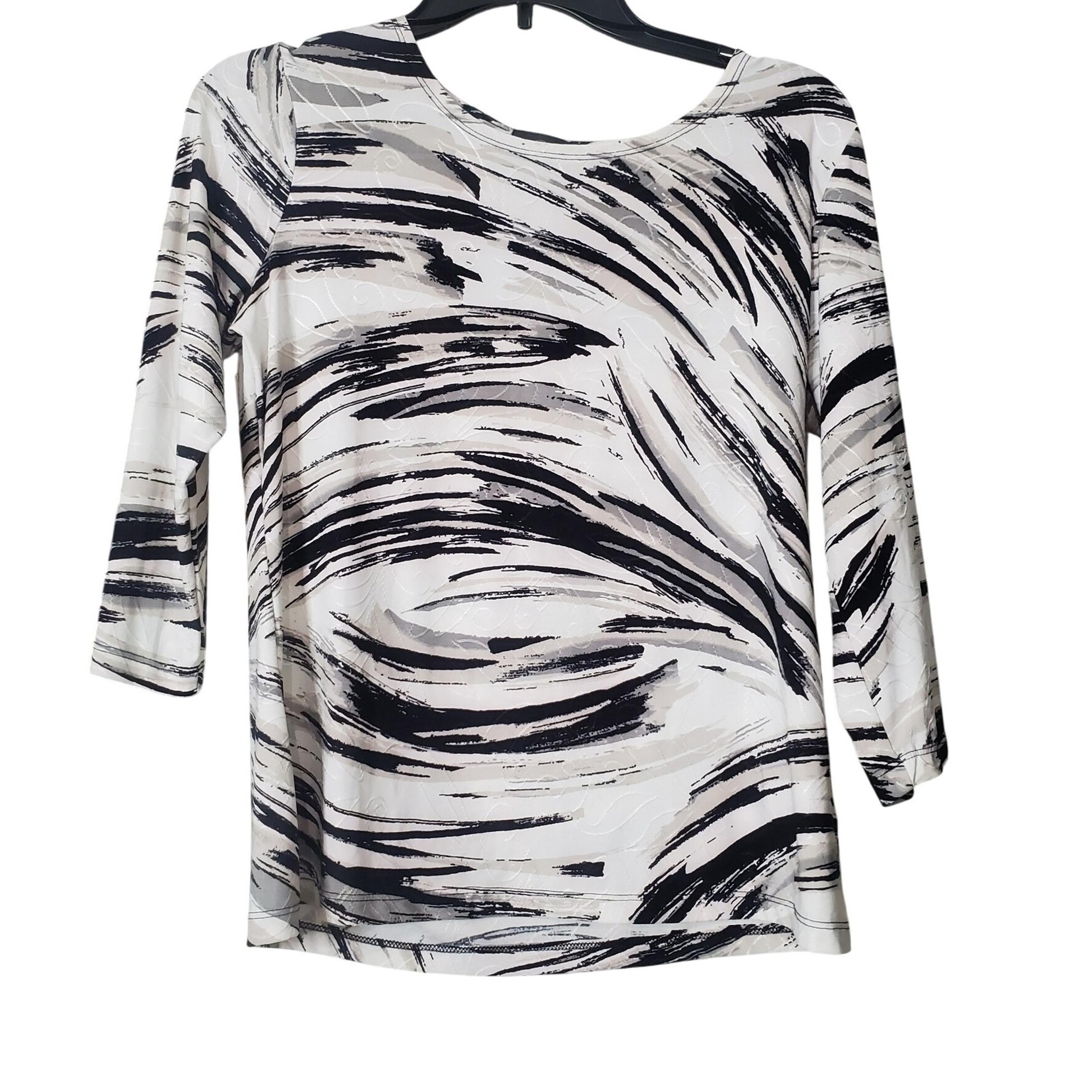 NWT JM Collection Abstract Print Top 3/4 Sleeve Casual Blouse Petite Medium