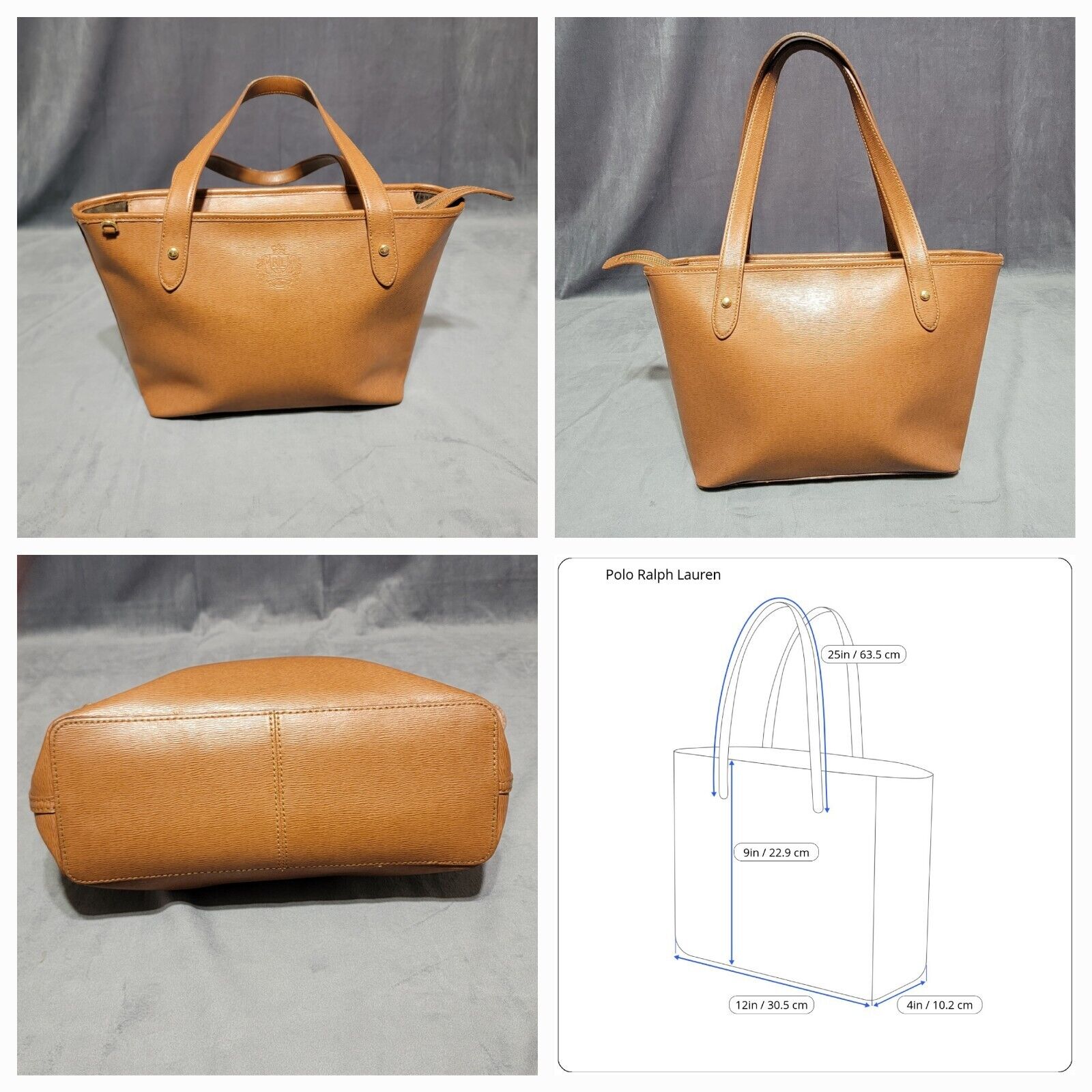 Ralph Lauren Satchel Tote Bag Purse Leather Luggage Brown Tan