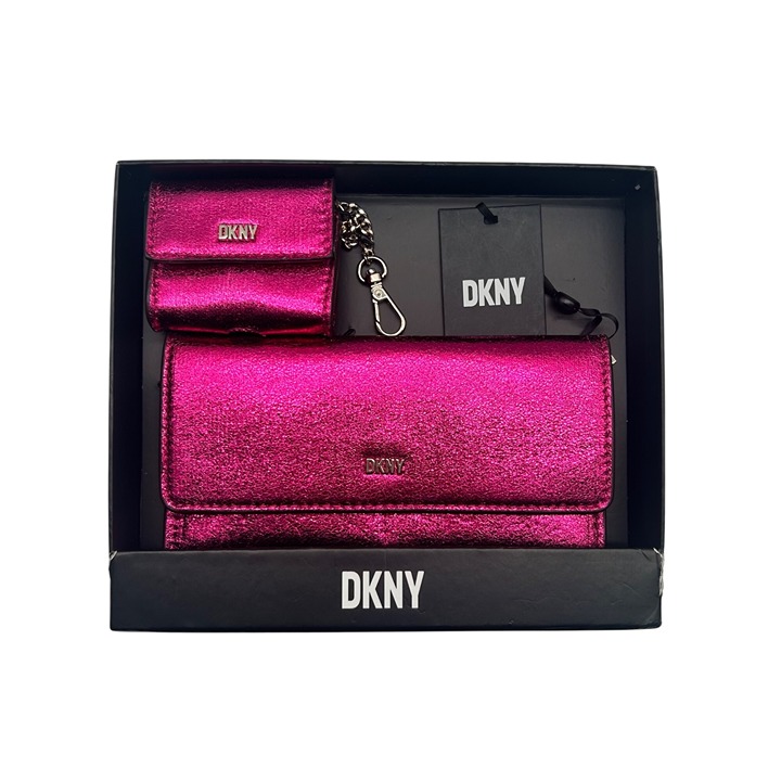 DKNY Pink Faux Leather Lumen 2 Piece Wallet Set