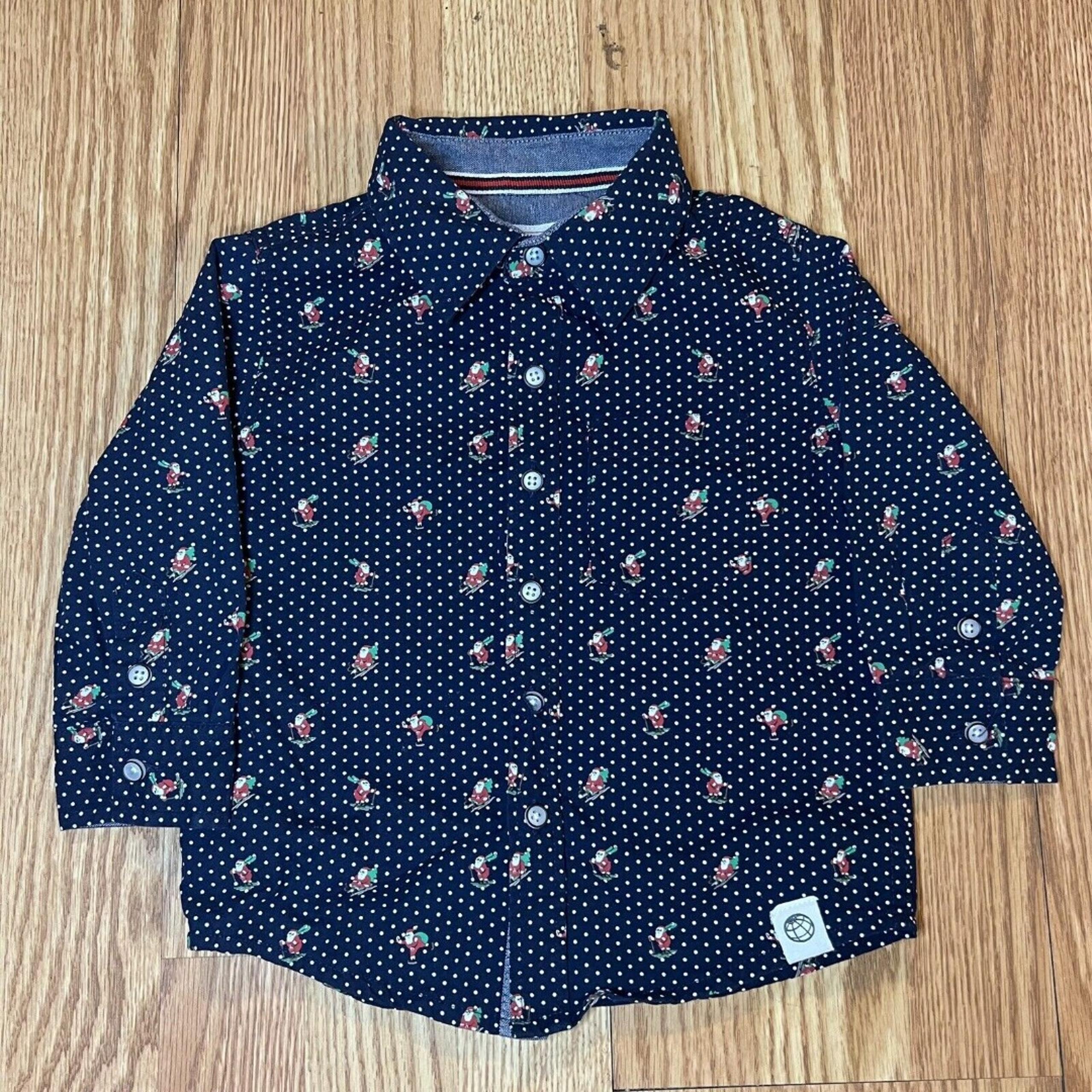 Free Planet Christmas Santa Print Boys Button Up Shirt Size 2T