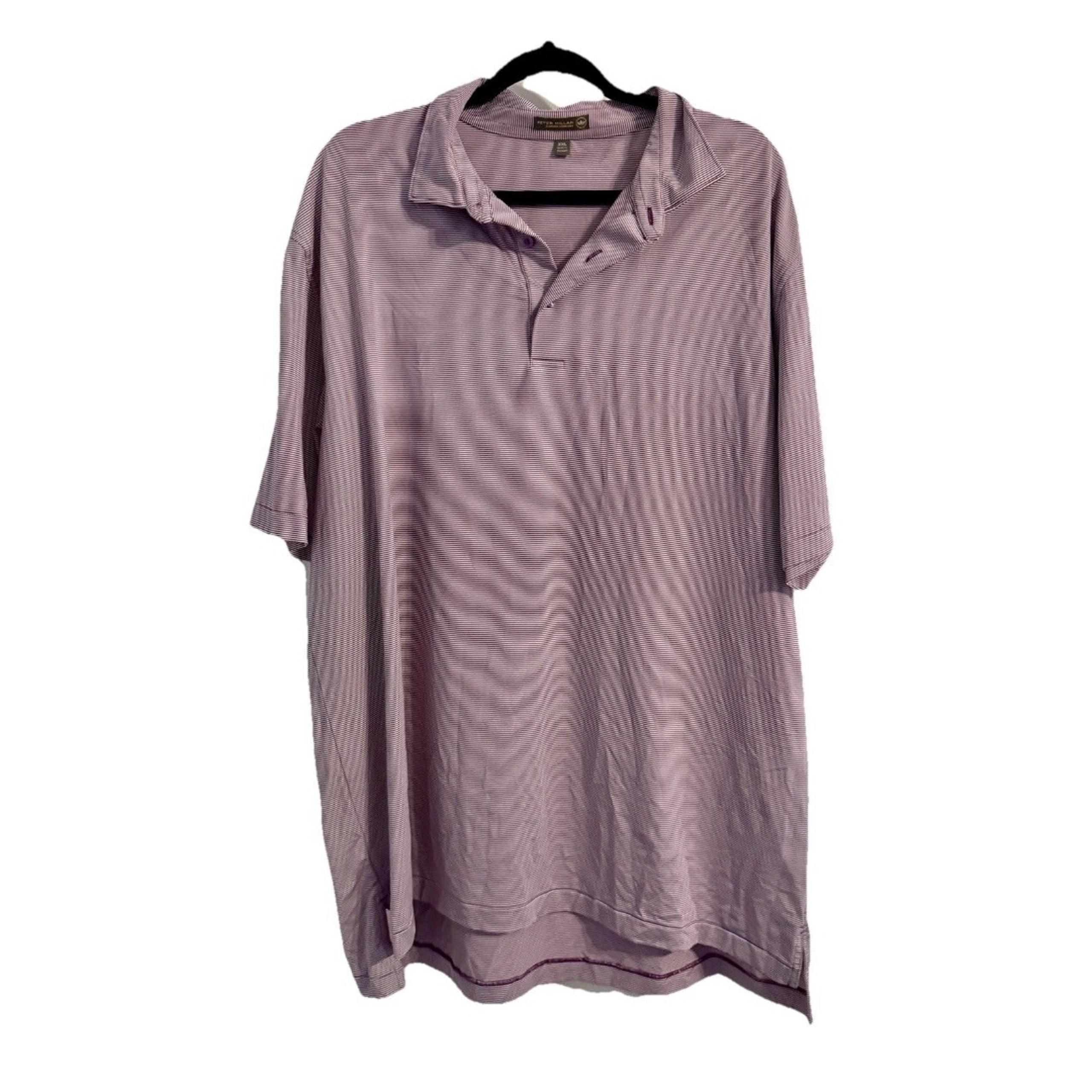 Peter Millar Men's Summer Polo Shirt Purple Striped Size 2XL TPC Sugarloaf Logo