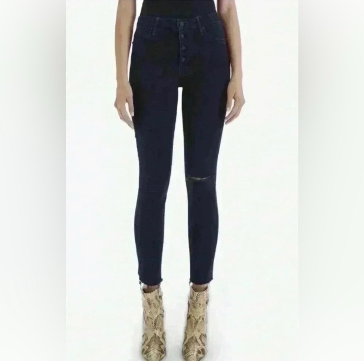 MOTHER The Pixie Ankle Fray Jeans Dark Blue Wash