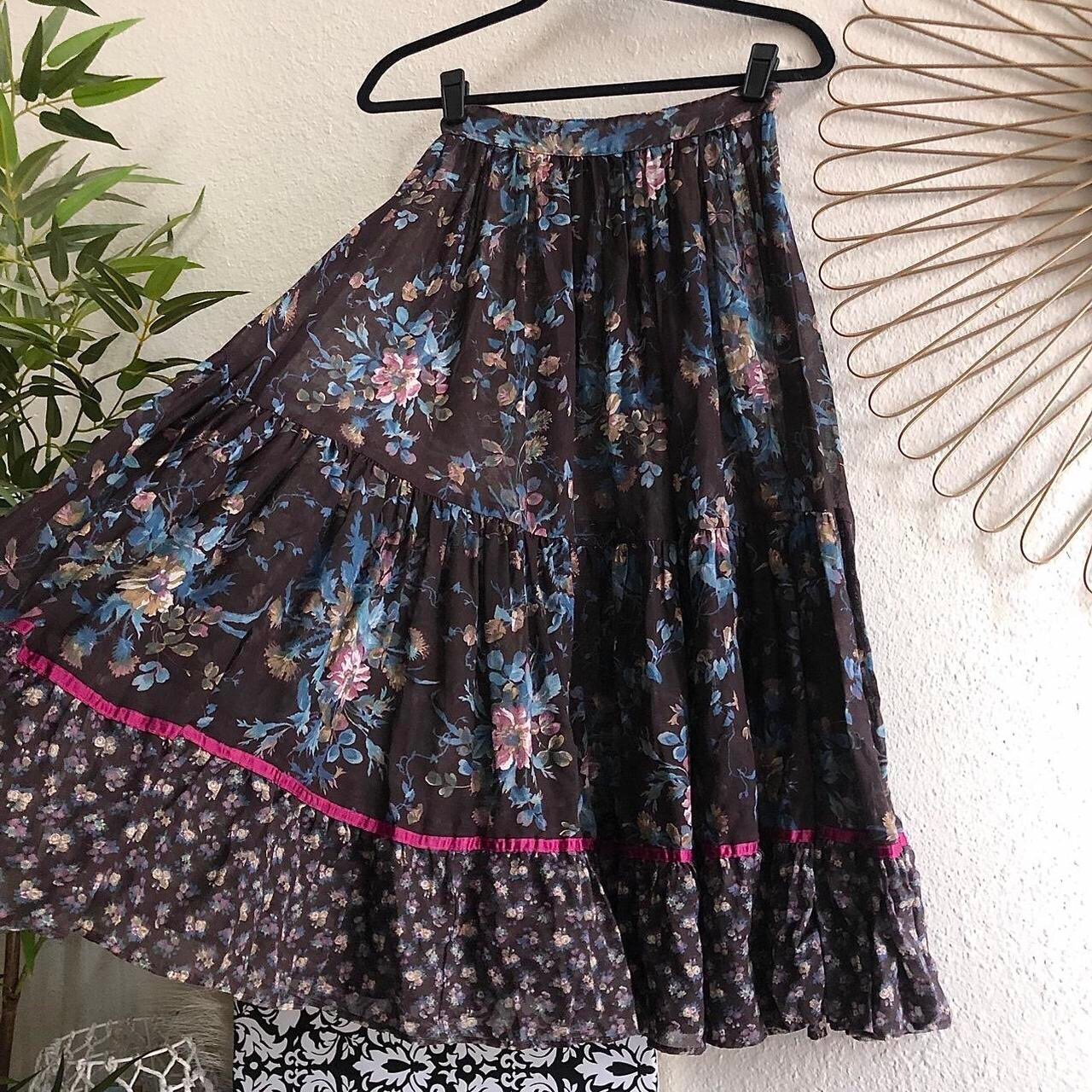 Vintage tiered Jessica Gunne Sax floral ethereal boho indie fairycore boho skirt
