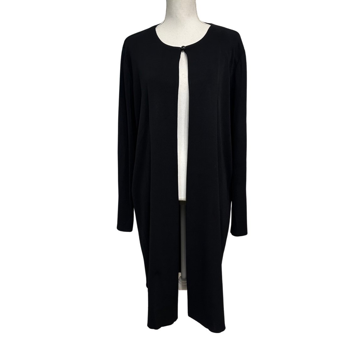 Misook Duster Cardigan Long Length SZ 2X Black Old Money Capsule Wardrobe EUC