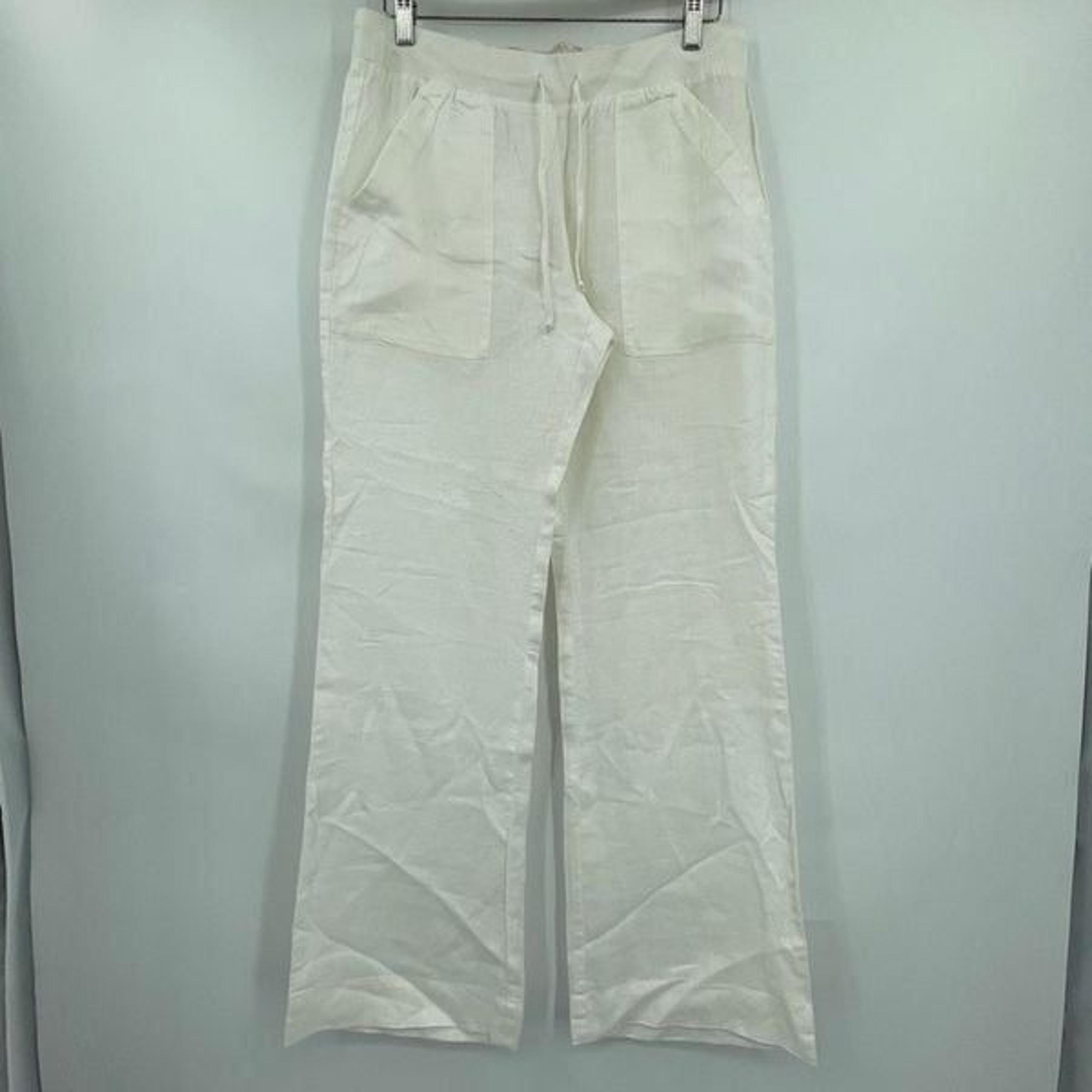 Bella Dahl Cream Lightweight Linen Relaxed Drawstring Pants Medium