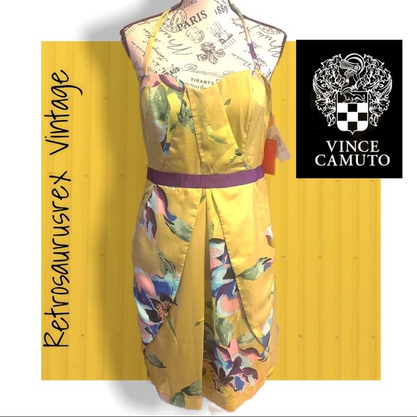 NWT Vince Camuto Chartreuse Yellow Floral Strapless shops Pocket MIDI Dress, Size 10