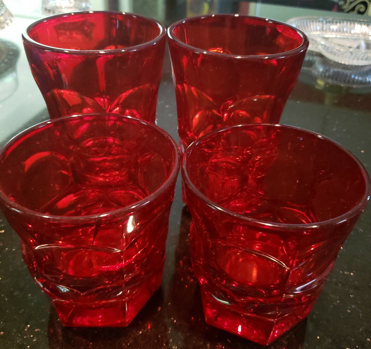 FOSTORIA ARGUS RUBY RED glasses - two (2) highball and two (2) old fashioned