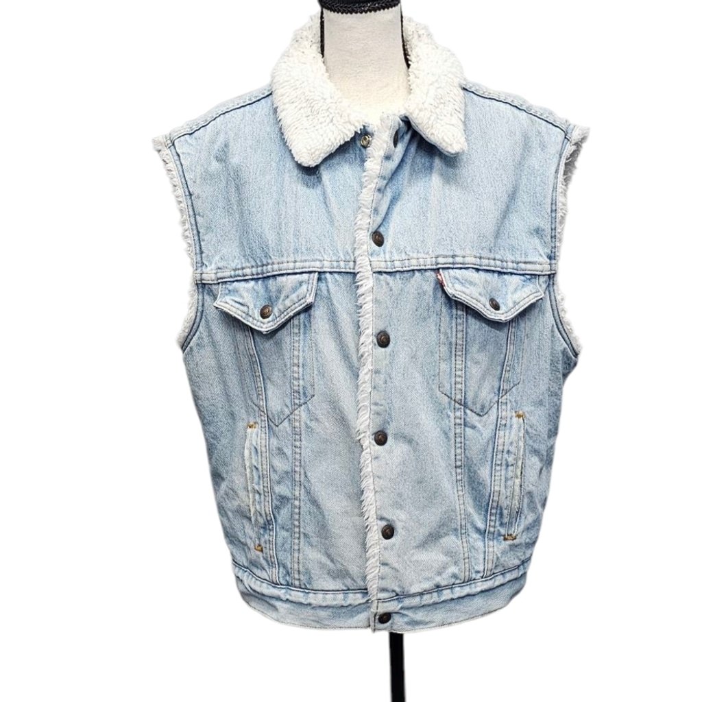 Levi's Light Blue Denim Vest with White Sherpa Collar