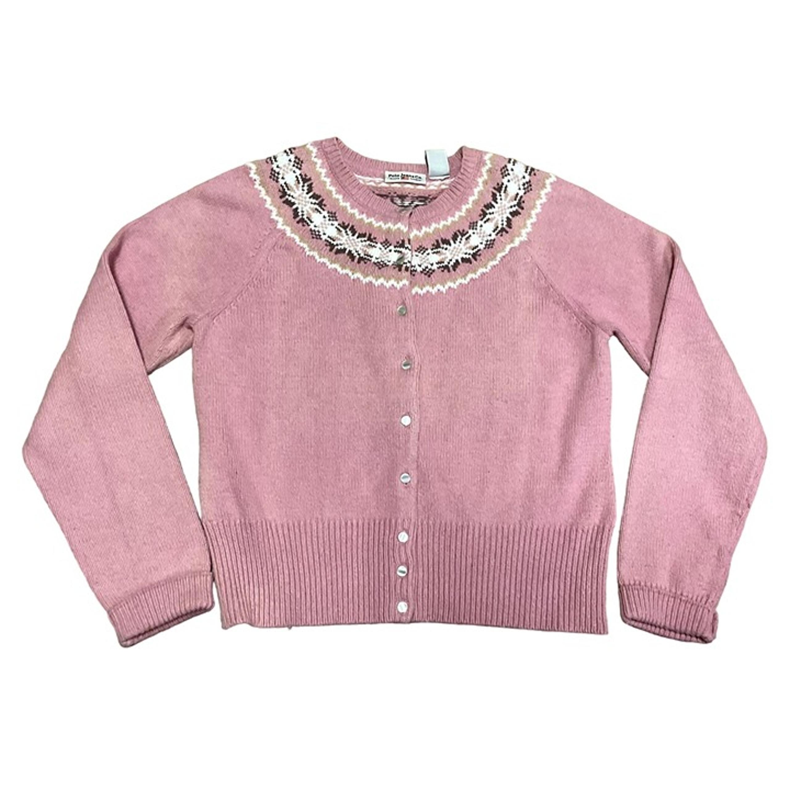 PINK FAIR ISLE ANGORA CARDIGAN SIZE L RALPH LAUREN SWEATER WOMENS