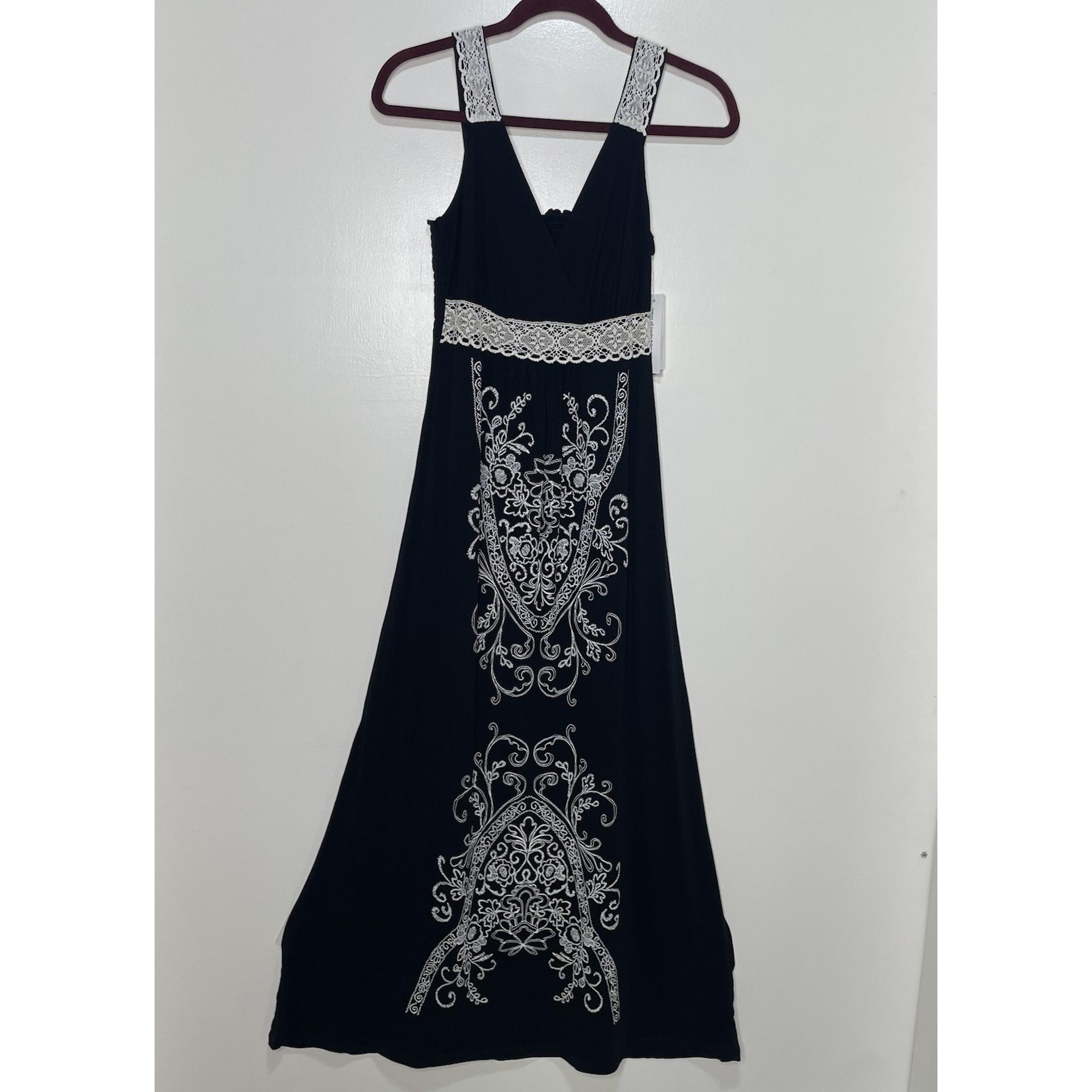 RXB Maxi Dress Sz Small- Black W White Stitching 100% Cotton Boho NWT Repaired