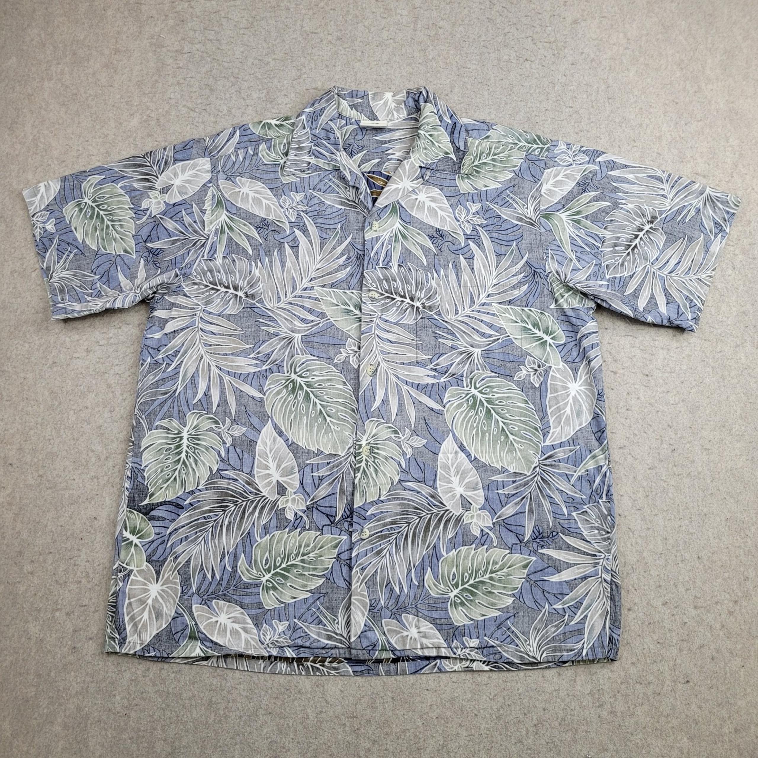Go Barefoot Hawaiian Shirt Mens L Blue Tropical Short Sleeve Made in USA