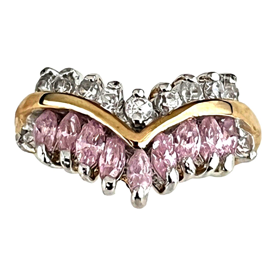 Vintage Ring Size 6 Pink Cubic Zirconia Accents 14K Gold Plate Mid-Century 14V